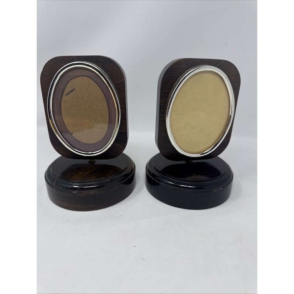 Set Of 2 Vintage Spinning Musical Wood Picture Frames Double Sided Photo Irish